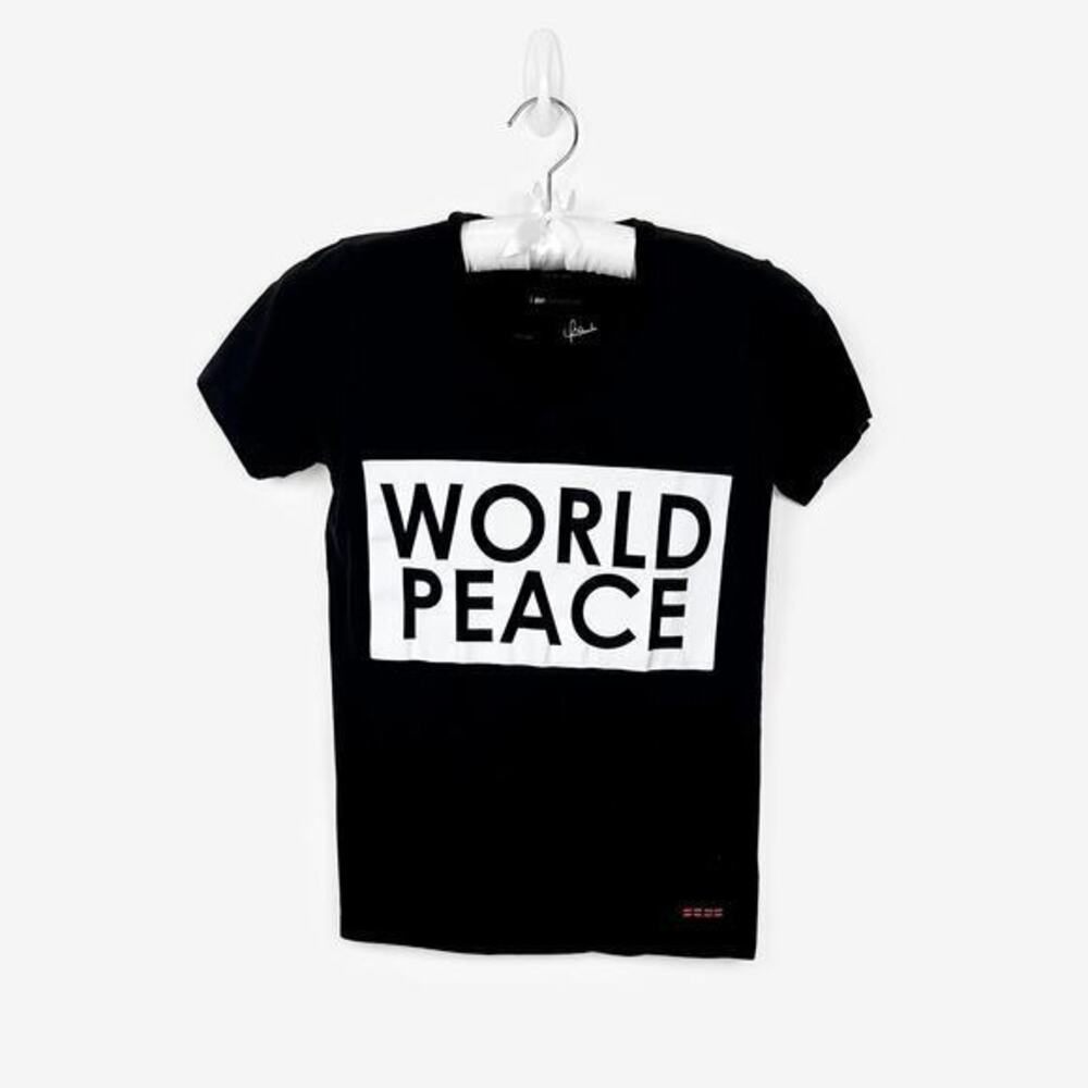 Peace Love World Short Sleeve Tee Size XS Black Pima Cotton Graphic Casual